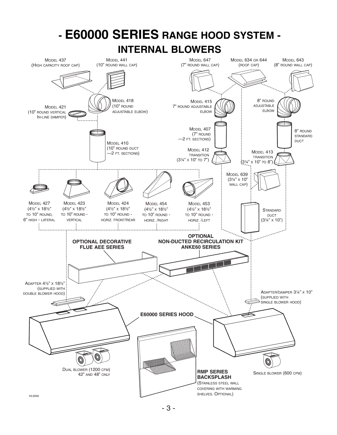 Broan installation instructions E60000 Series Range Hood System Internal Blowers 