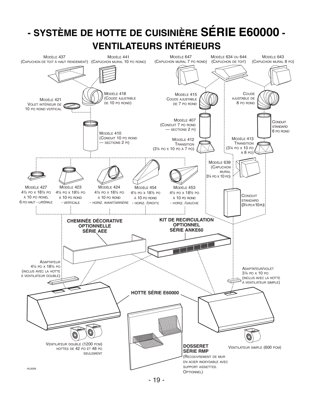 Broan E6030SS, E6036SS installation instructions Hotte Série E60000, Dosseret, Série RMP 