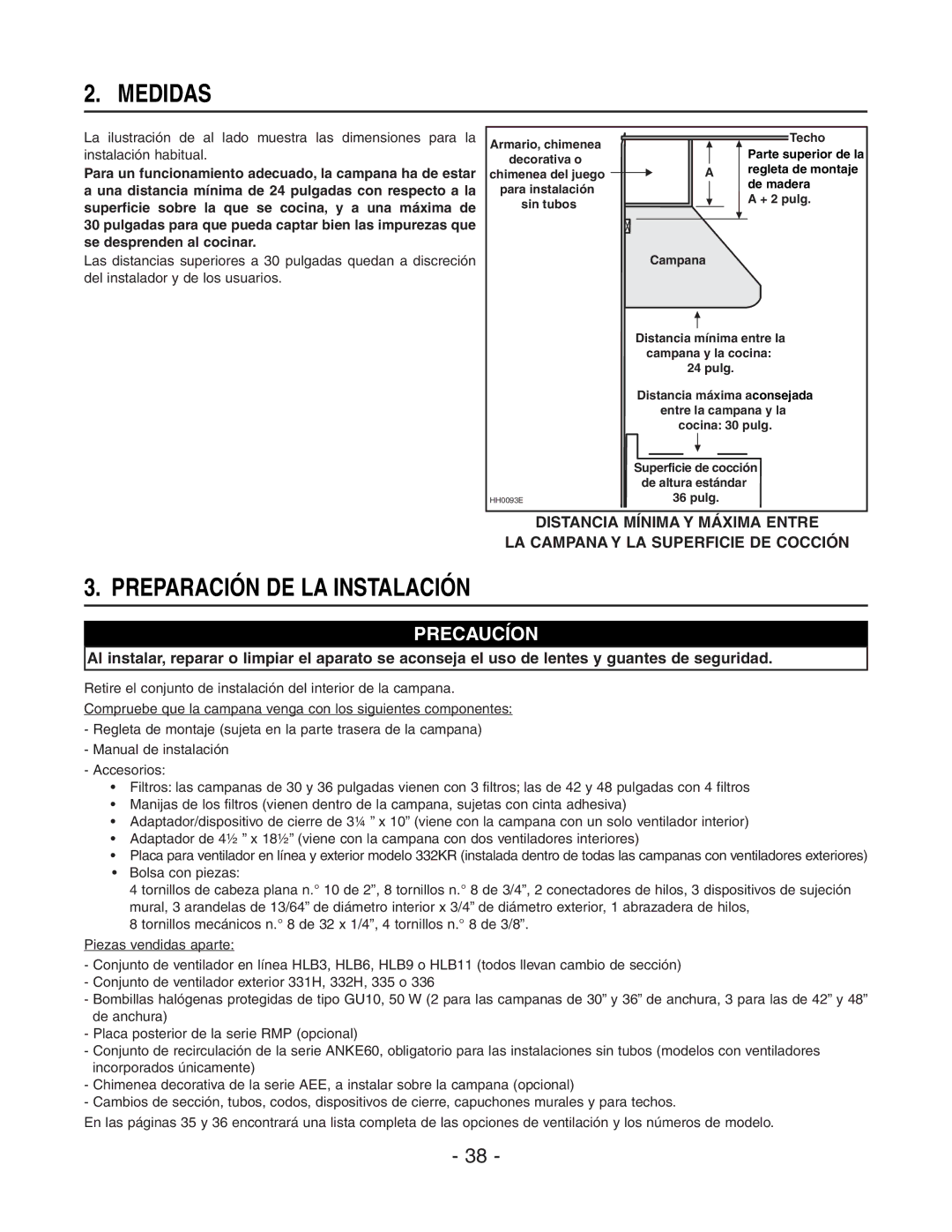 Broan E6036SS, E6030SS installation instructions Medidas, Preparación DE LA Instalación 