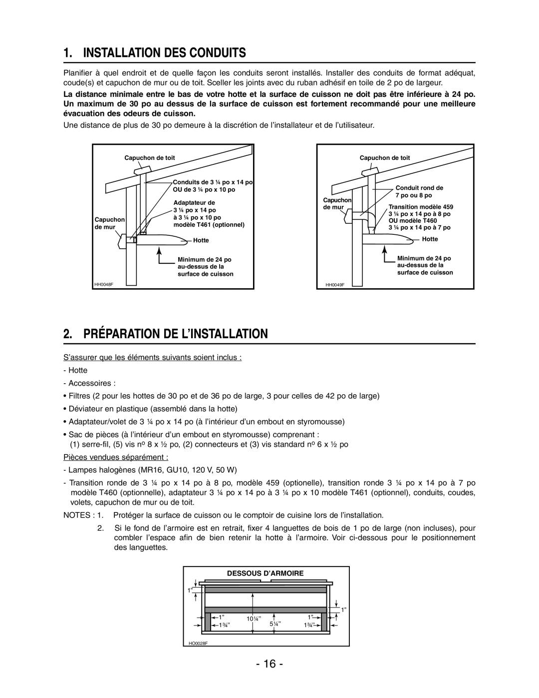 Broan E661 manual Installation DES Conduits, Préparation DE L’INSTALLATION 