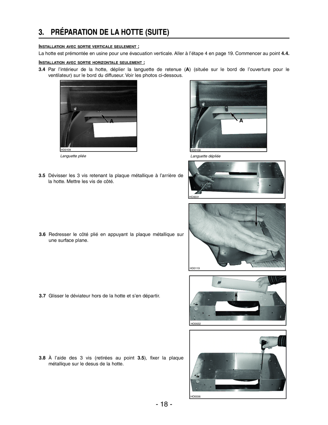 Broan E661 manual Préparation DE LA Hotte Suite 