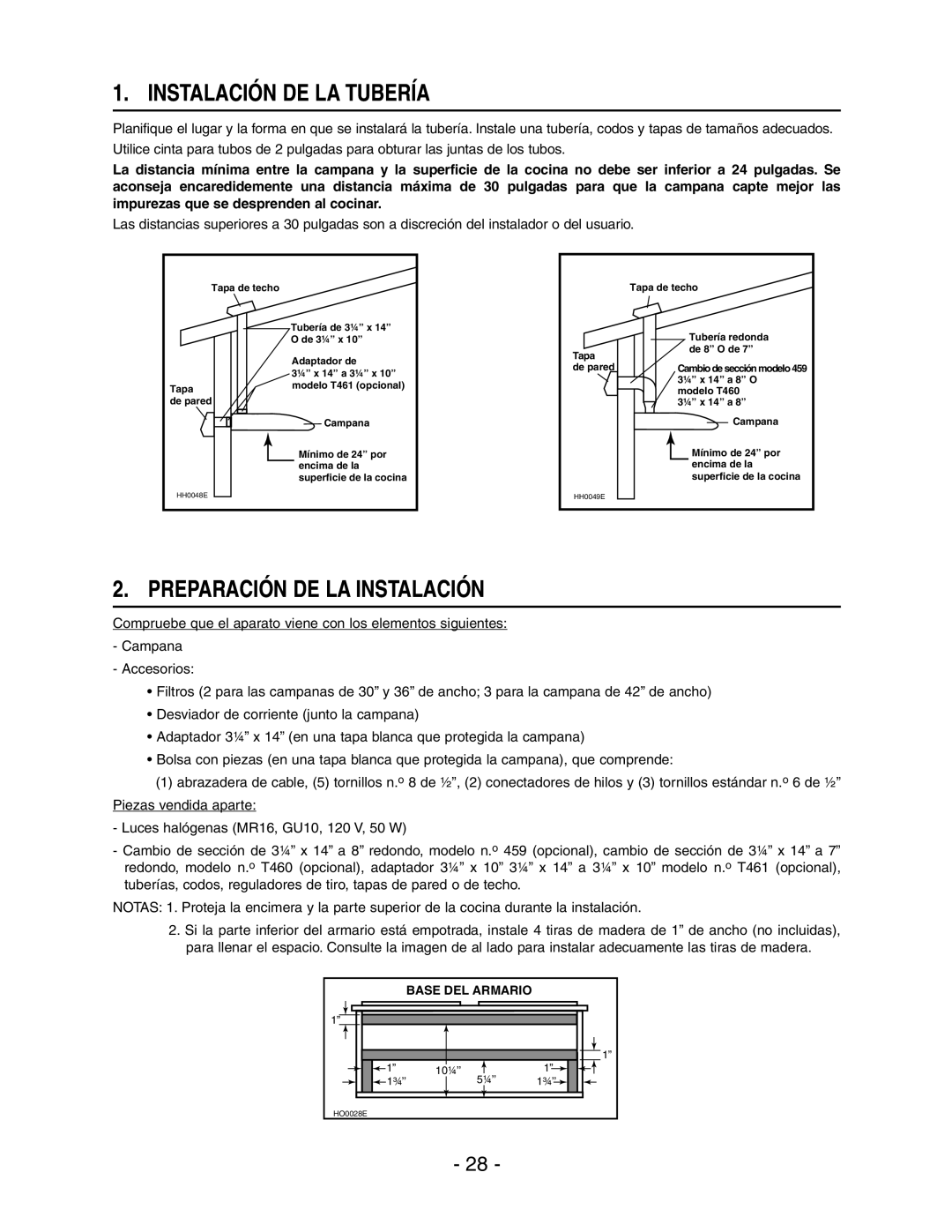 Broan E661 manual Instalación DE LA Tubería, Preparación DE LA Instalación 