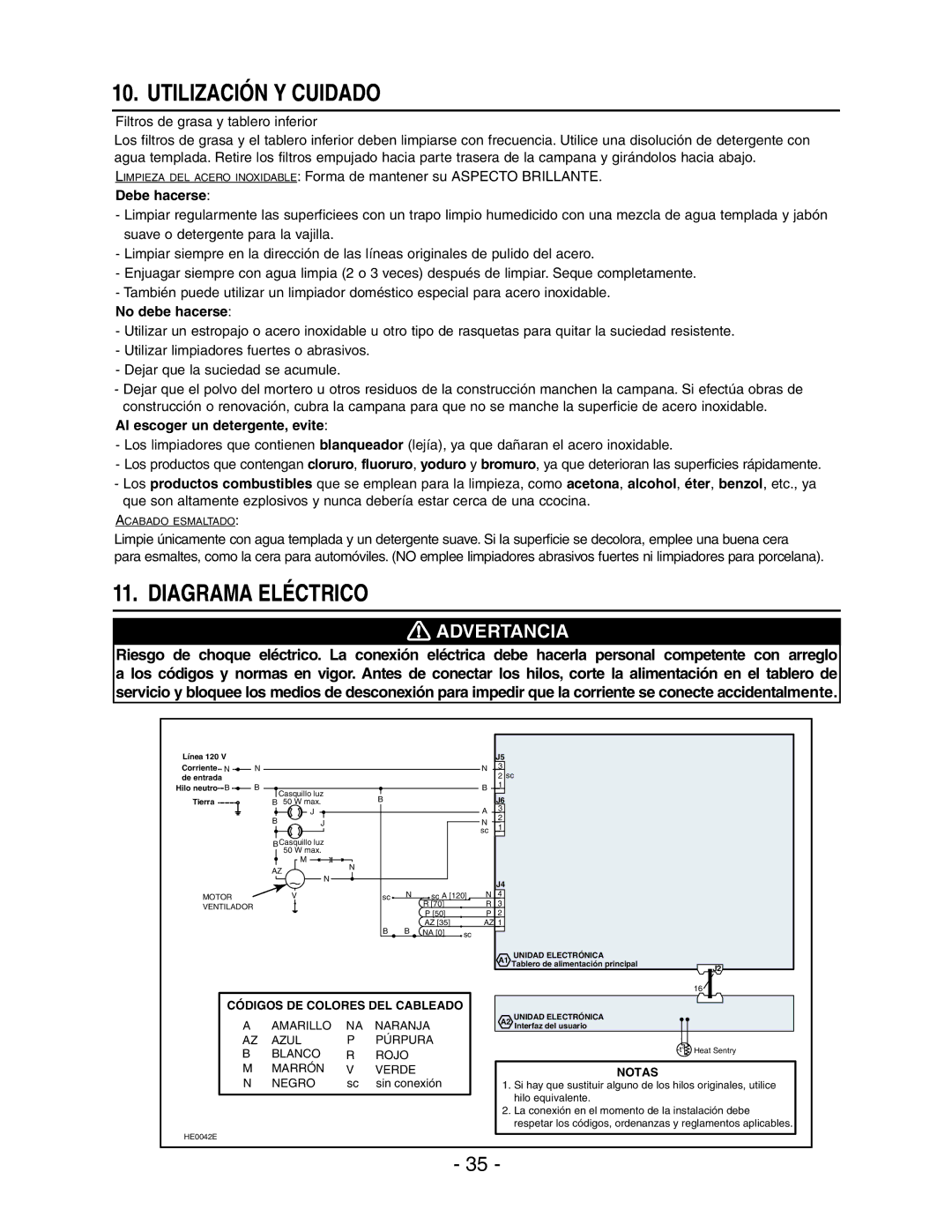 Broan E661 manual Utilización Y Cuidado, Diagrama Eléctrico 