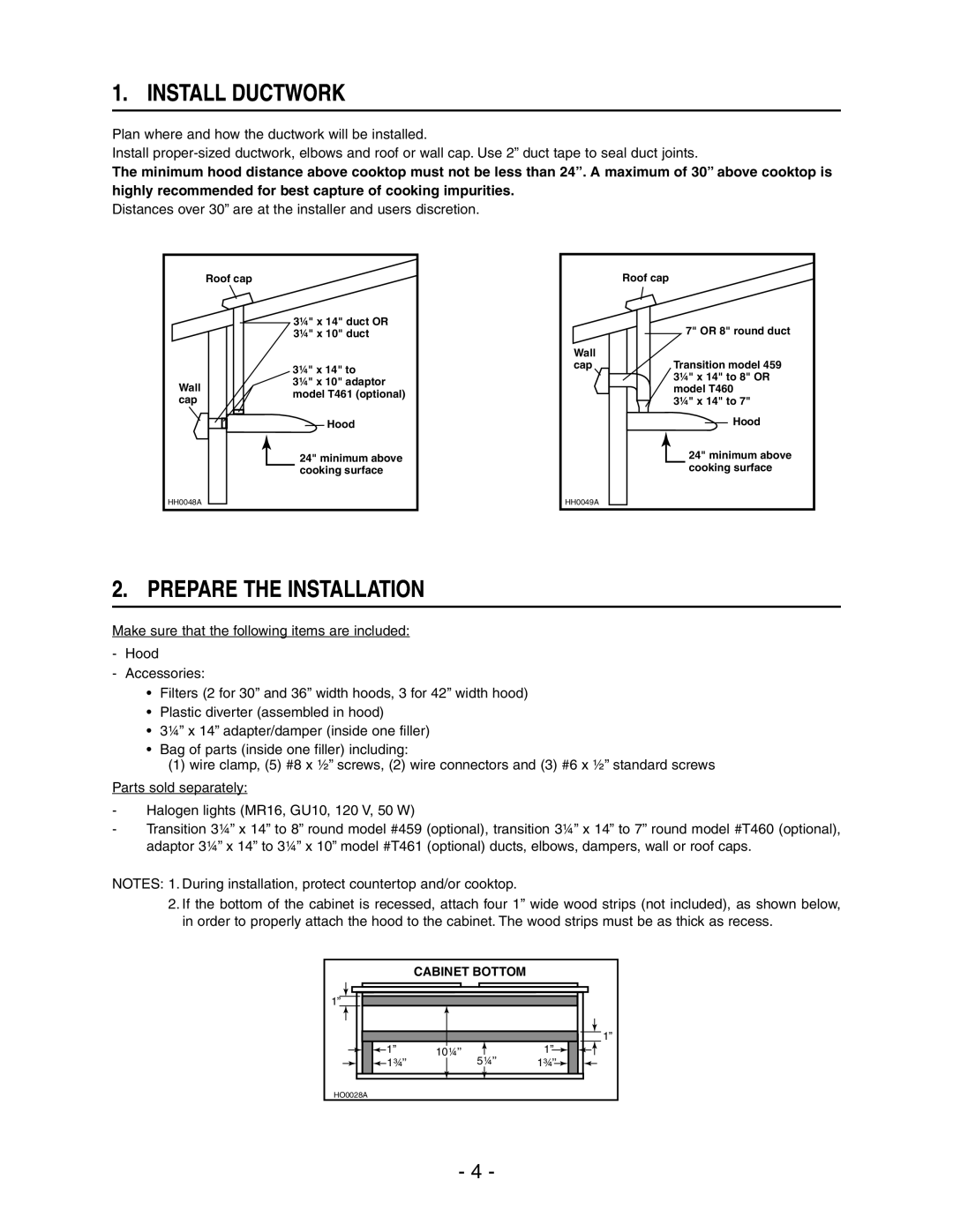 Broan E661 manual Install Ductwork, Prepare the Installation 