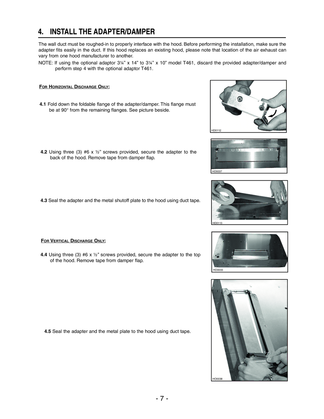 Broan E661 manual Install the ADAPTER/DAMPER 