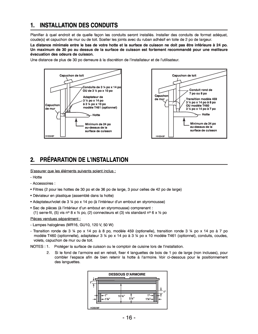 Broan E661 manual Installation Des Conduits, 2. PRÉPARATION DE L’INSTALLATION 