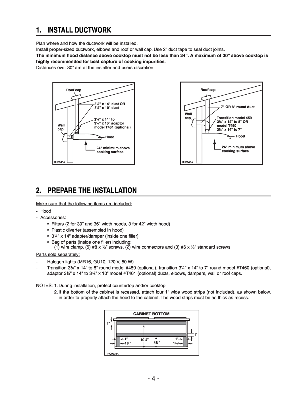 Broan E661 manual Install Ductwork, Prepare The Installation 