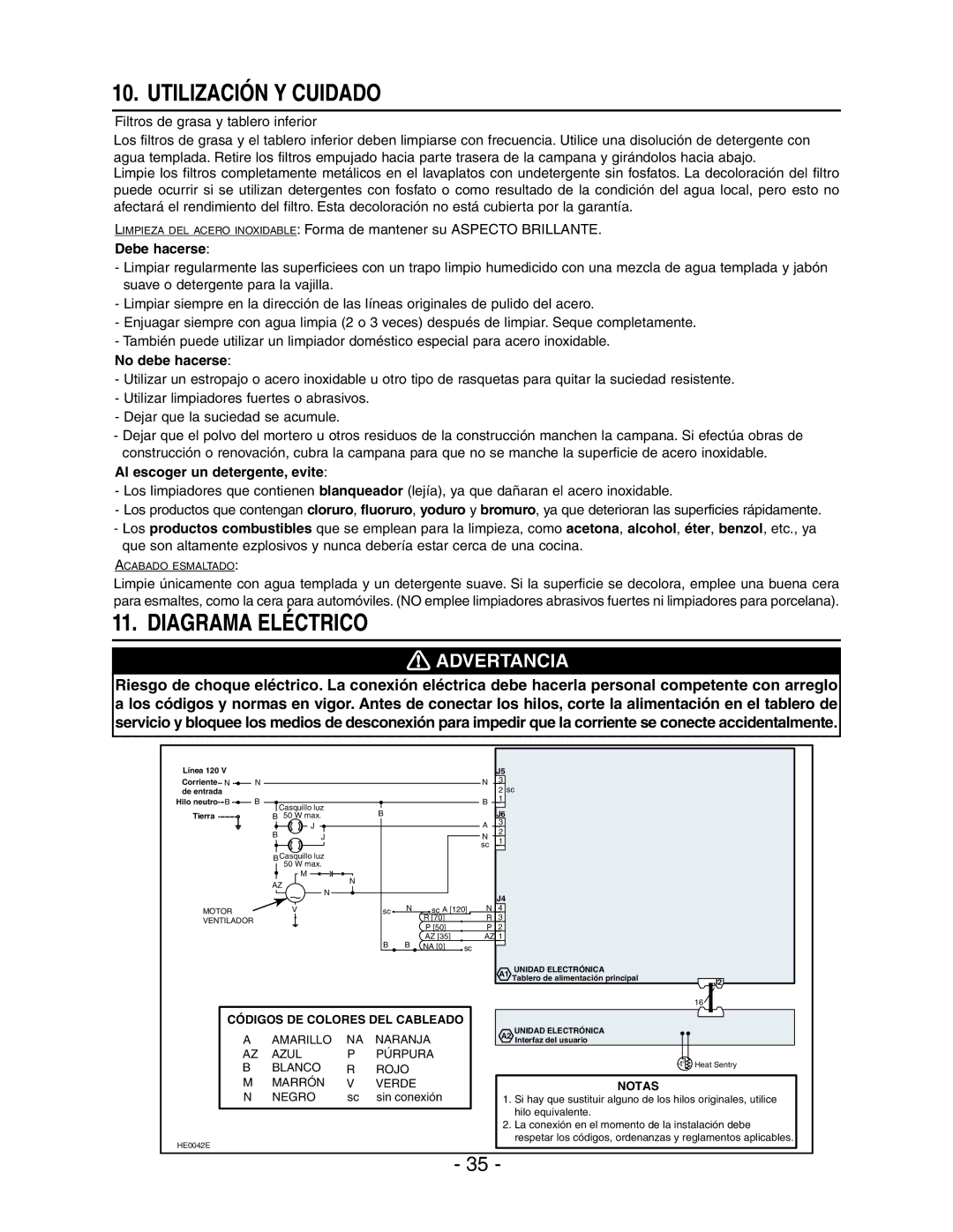 Broan E66142SS, E66136SS, E66130WH, E66130BL, E66130SS manual Utilización Y Cuidado, Diagrama Eléctrico 