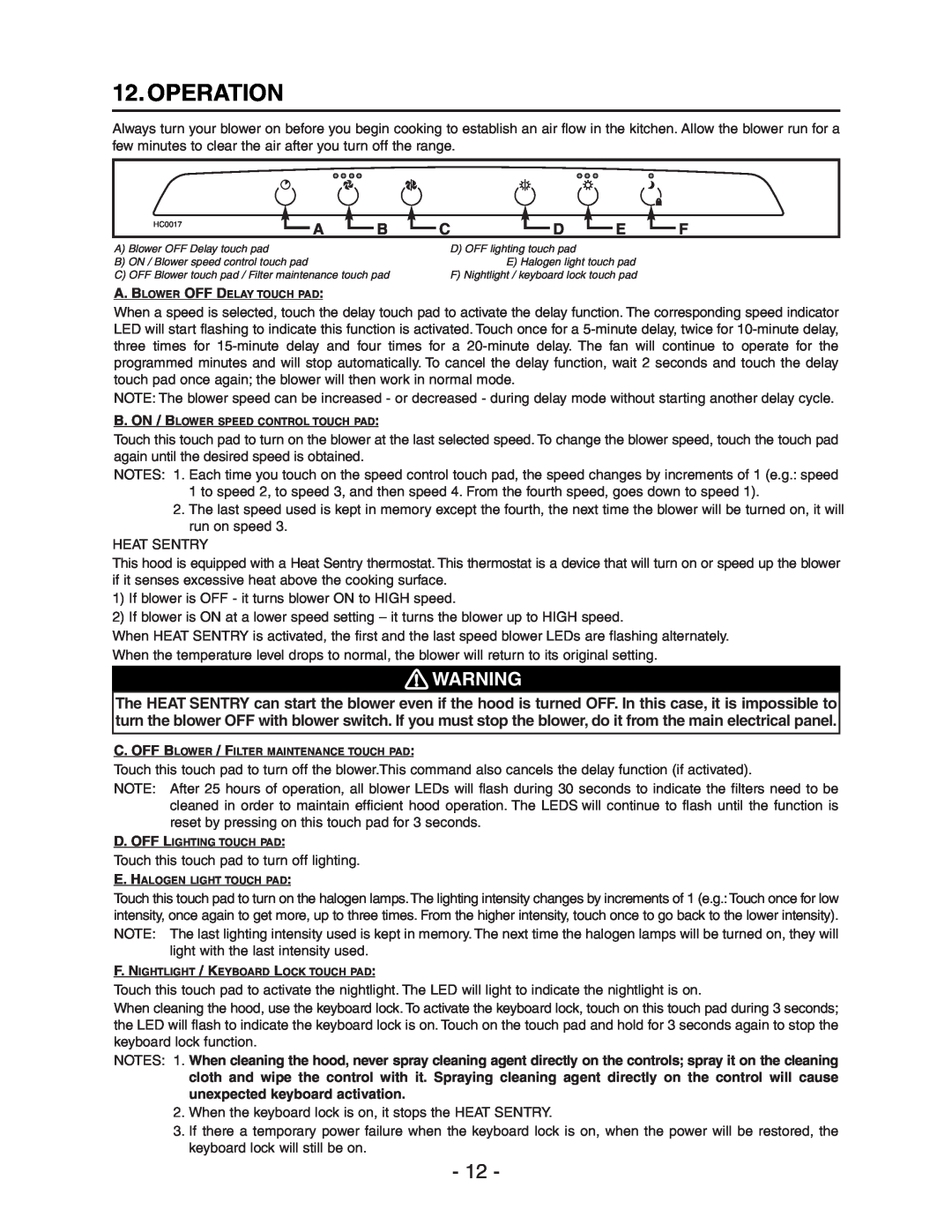 Broan E662 installation instructions Operation 