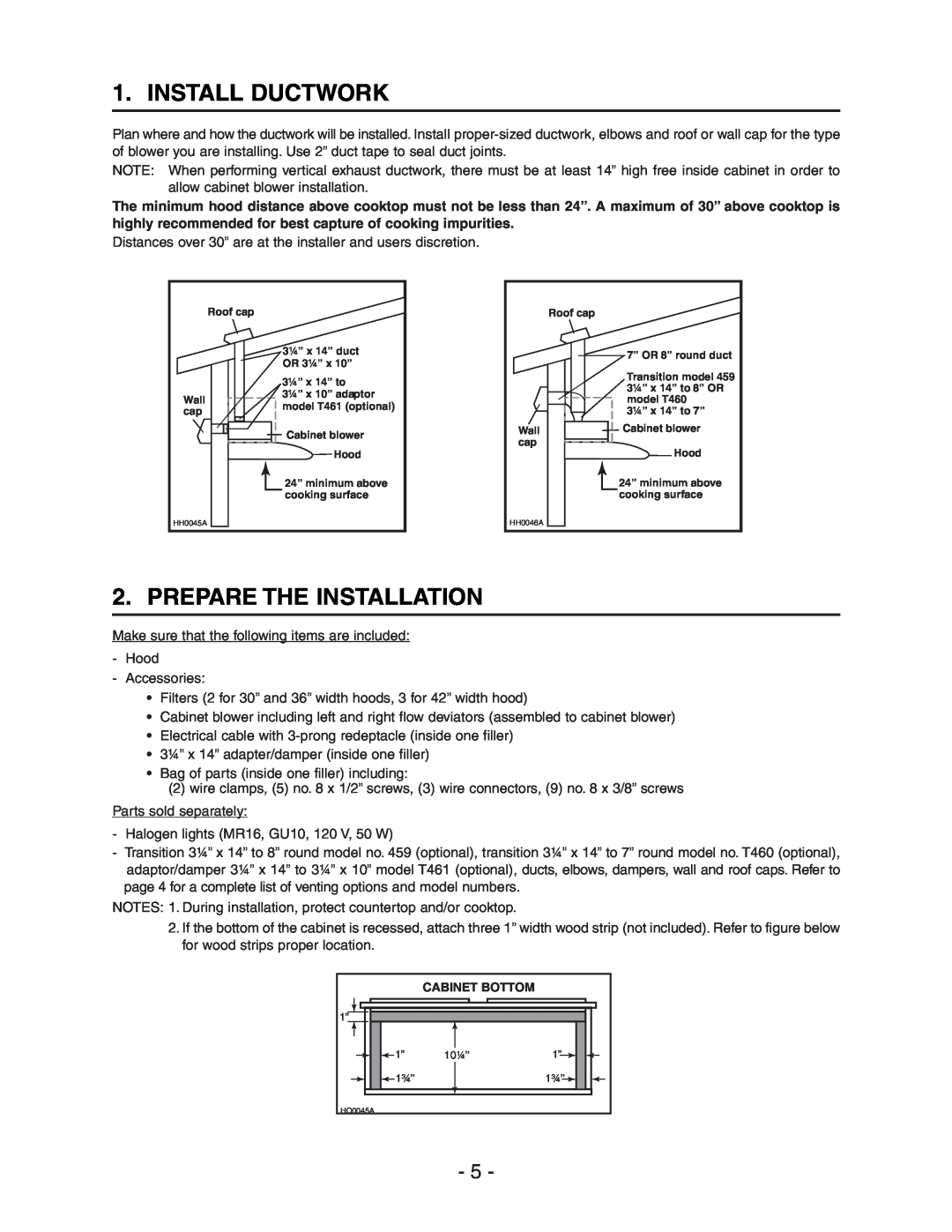 Broan E662 installation instructions Install Ductwork, Prepare The Installation 