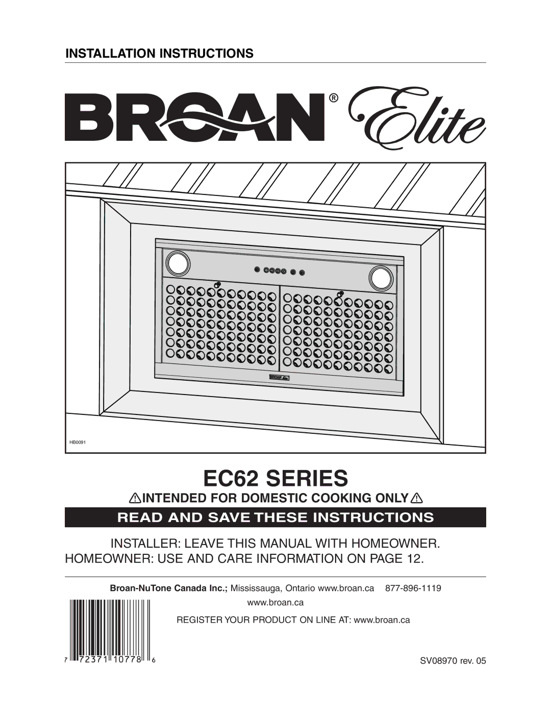 Broan 441, EC62 SERIES, 418, 410, 437 manual EC62 Series 