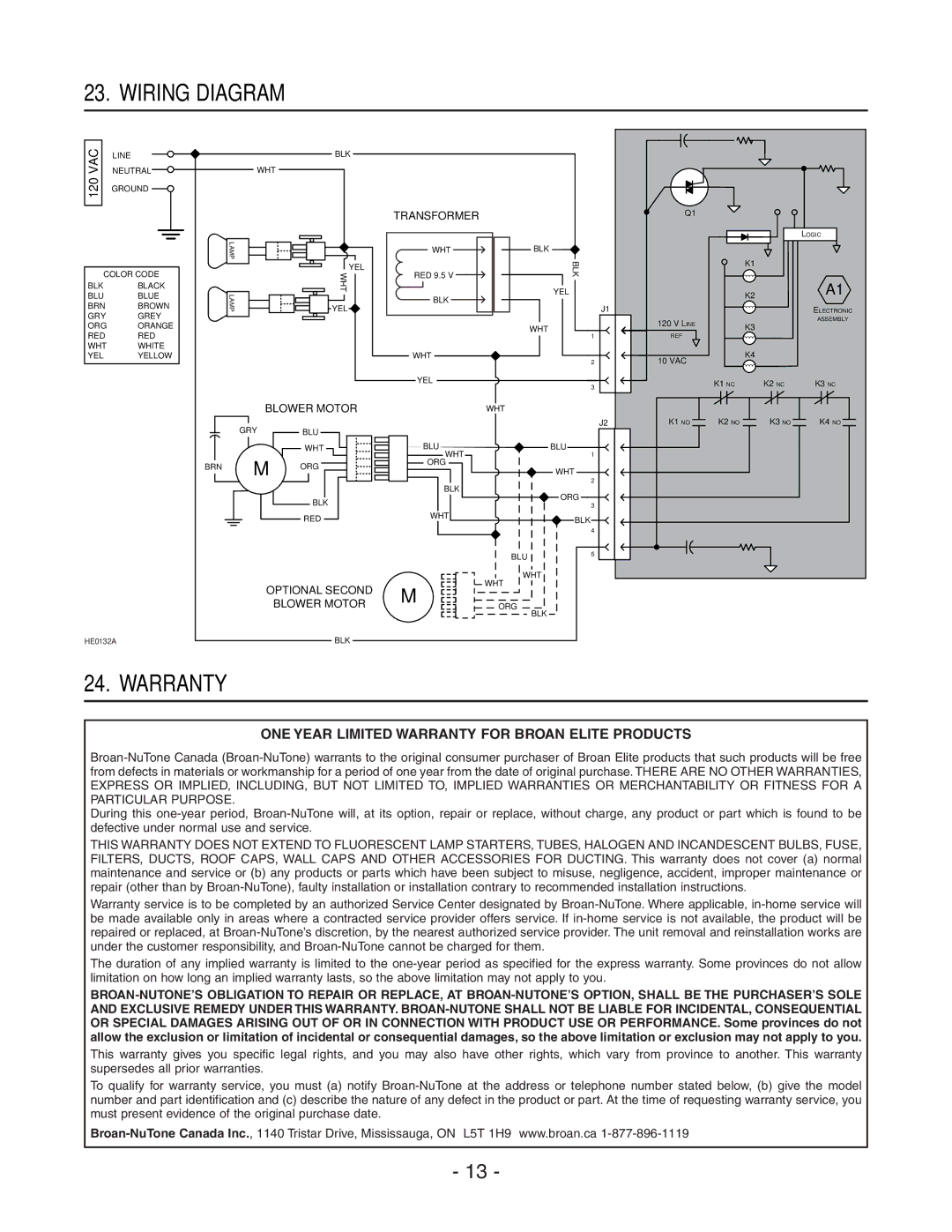 Broan 410, EC62 SERIES, 441, 418, 437 manual Wiring Diagram, Warranty 