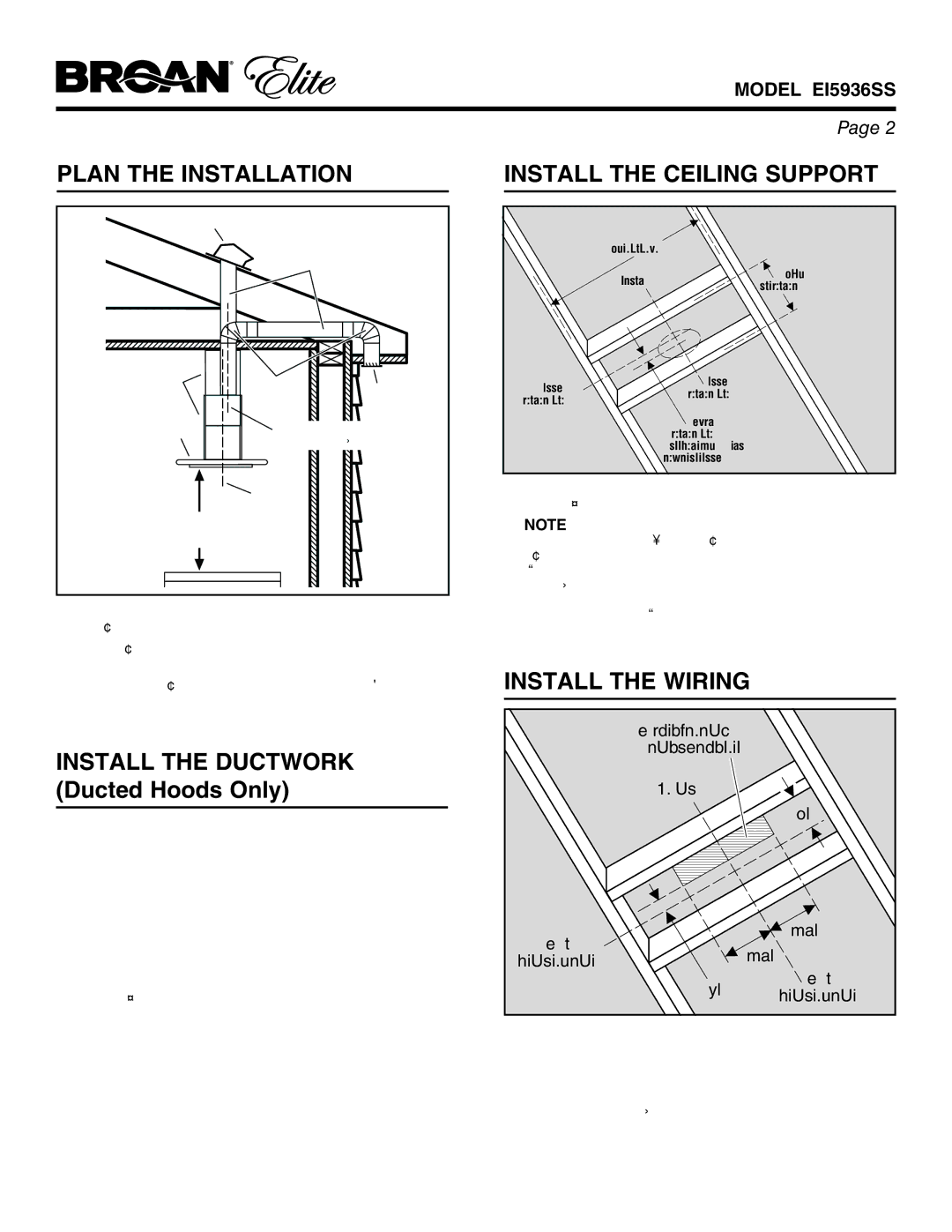 Broan EI5936SS warranty Plan the Installation, Install the Ductwork Ducted Hoods Only, Install the Ceiling Support 