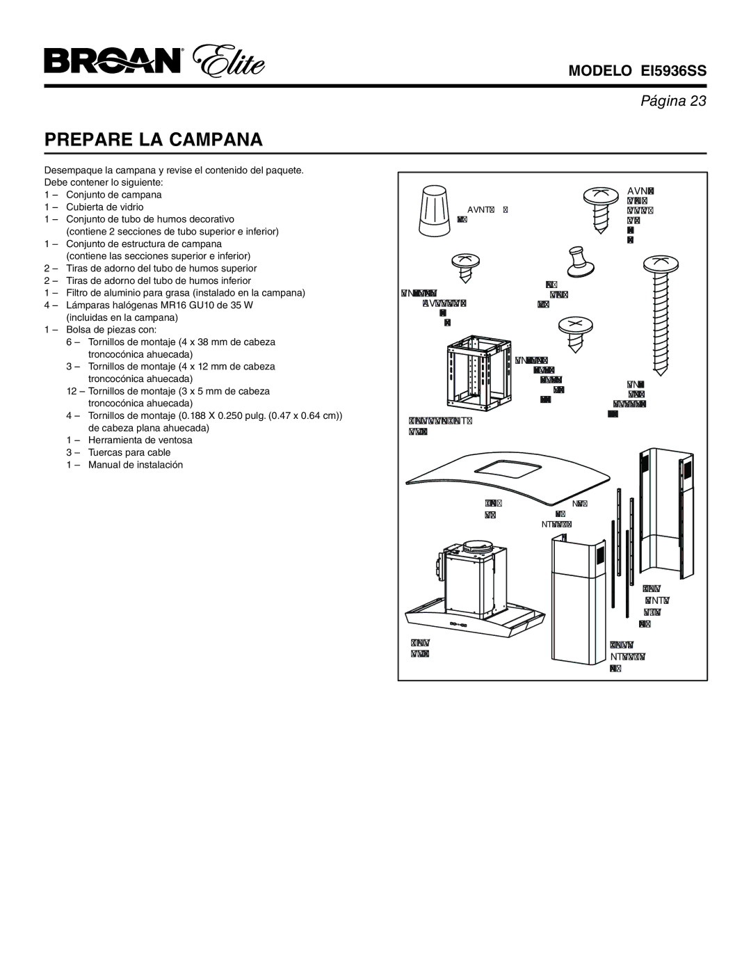 Broan EI5936SS warranty Prepare LA Campana 