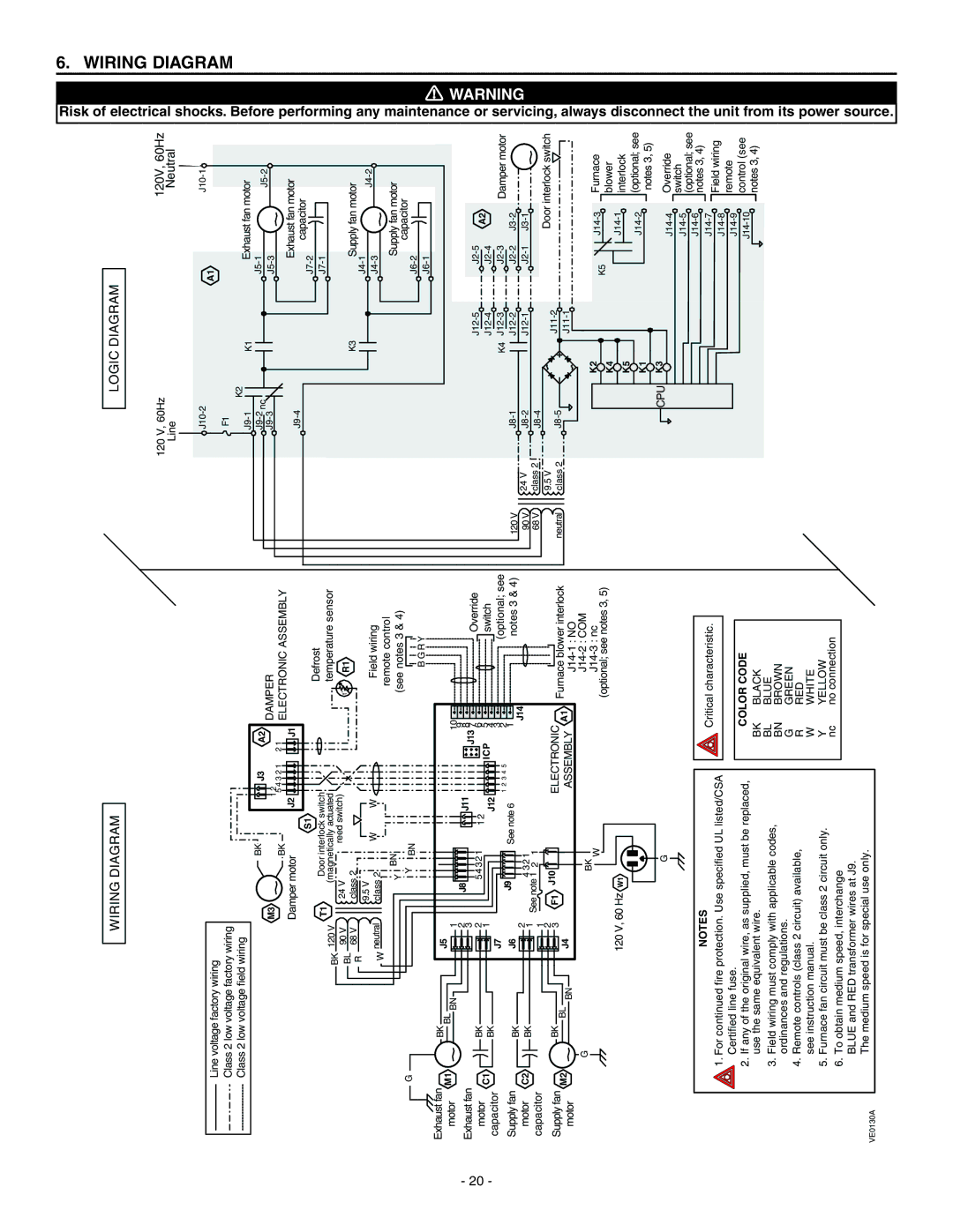 Broan ERV90HCS, HRV90HS installation instructions 6WIRINGDIAGRAM 