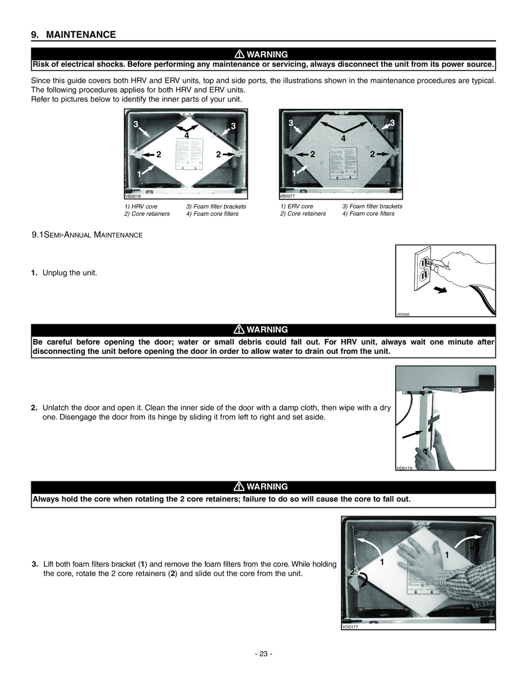 Broan ERV90HCS, HRV90HS installation instructions Maintenance 