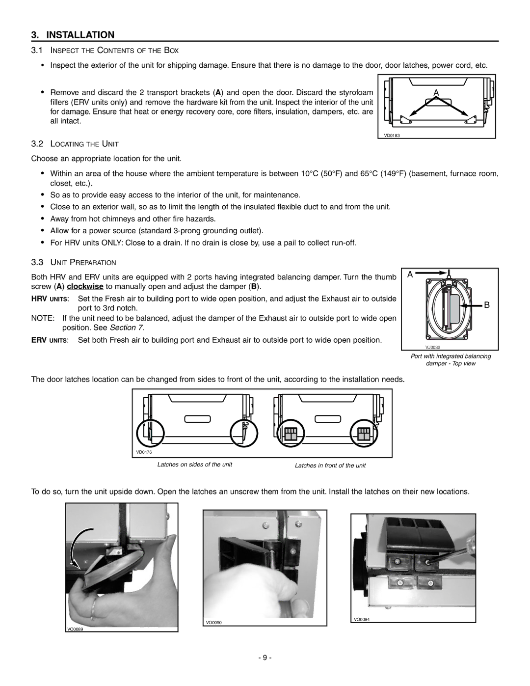 Broan ERV90HCS, HRV90HS installation instructions Installation 