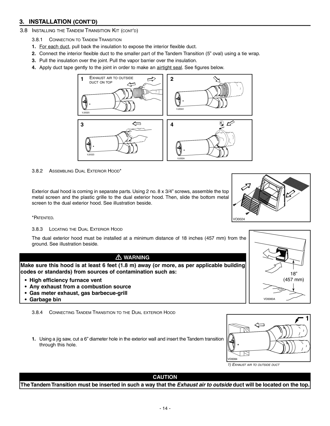 Broan ERV90HCT, HRV90HT installation instructions 457 mm 