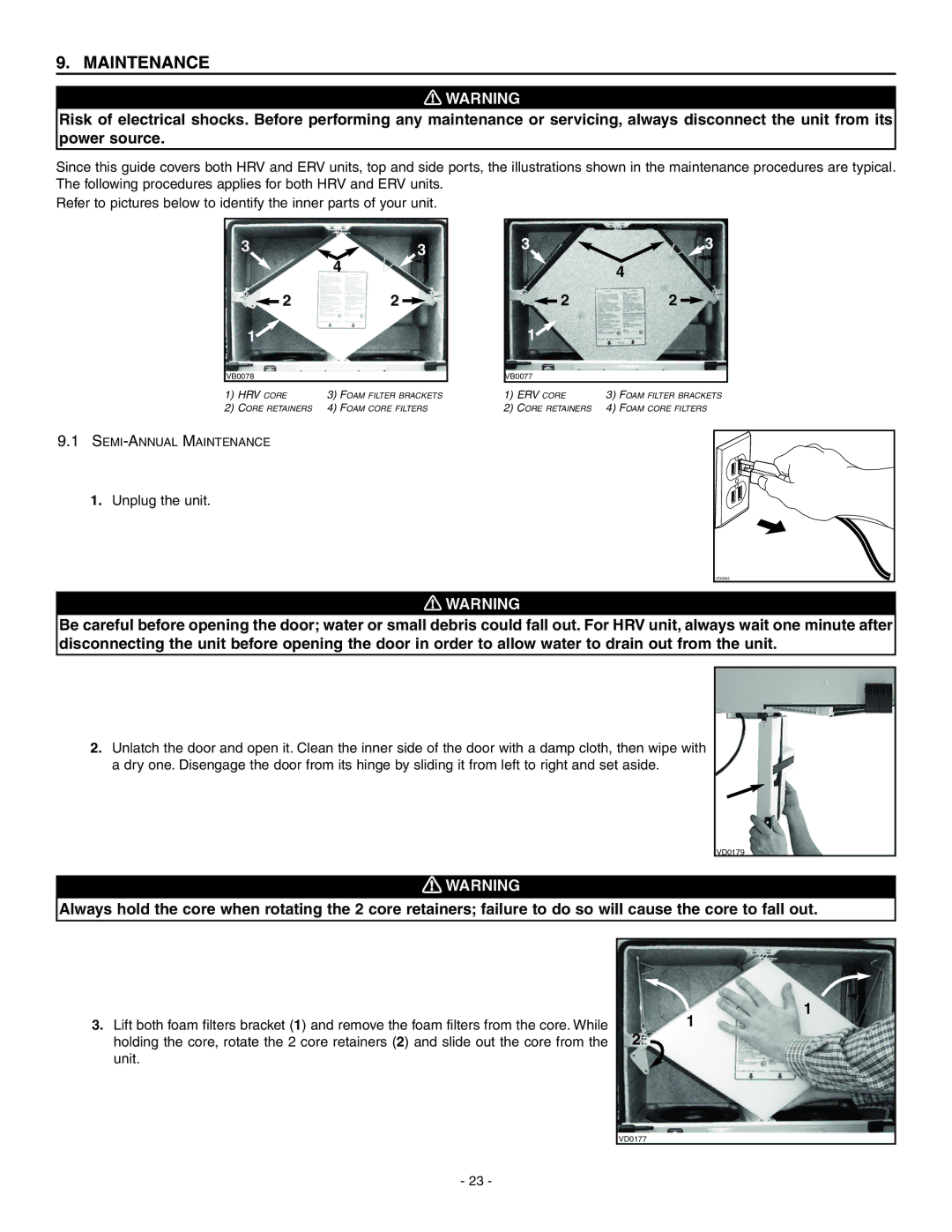 Broan HRV90HT, ERV90HCT installation instructions Maintenance 