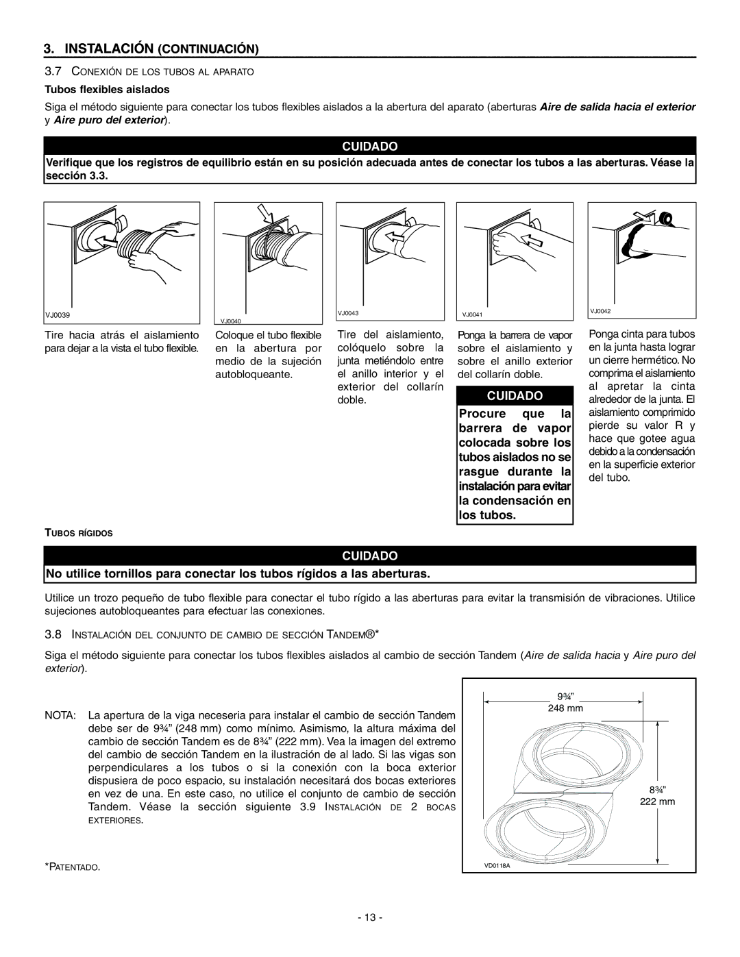 Broan HRV90HT, ERV90HCT installation instructions Tubos flexibles aislados 