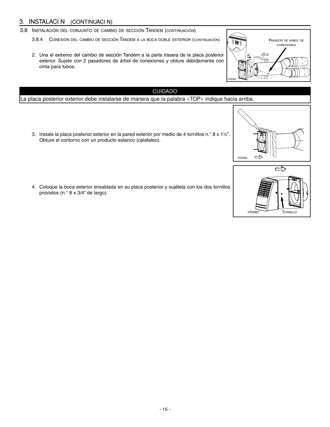 Broan HRV90HT, ERV90HCT installation instructions VD0087TORNILLO 