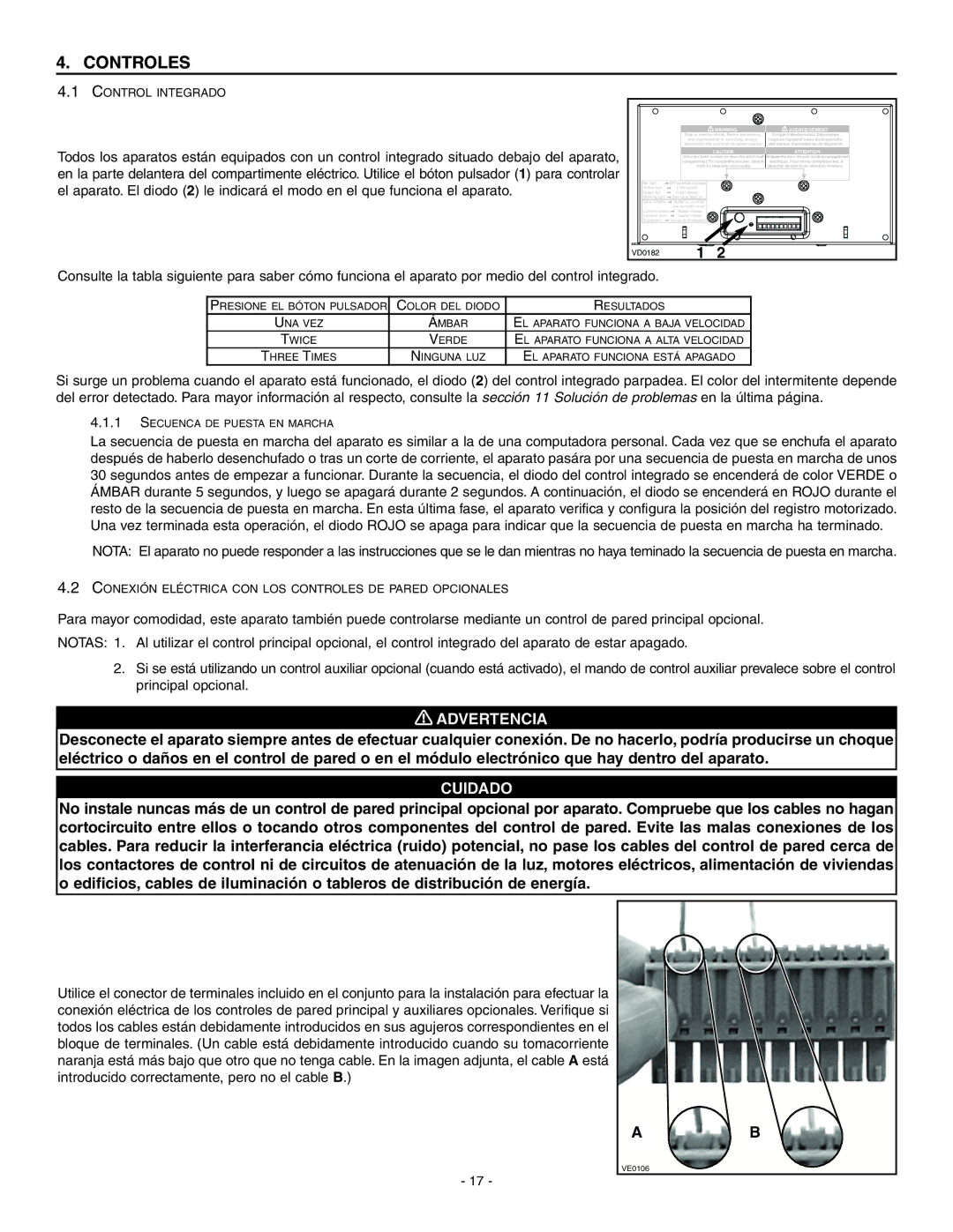 Broan HRV90HT, ERV90HCT installation instructions Controles, Control Integrado 