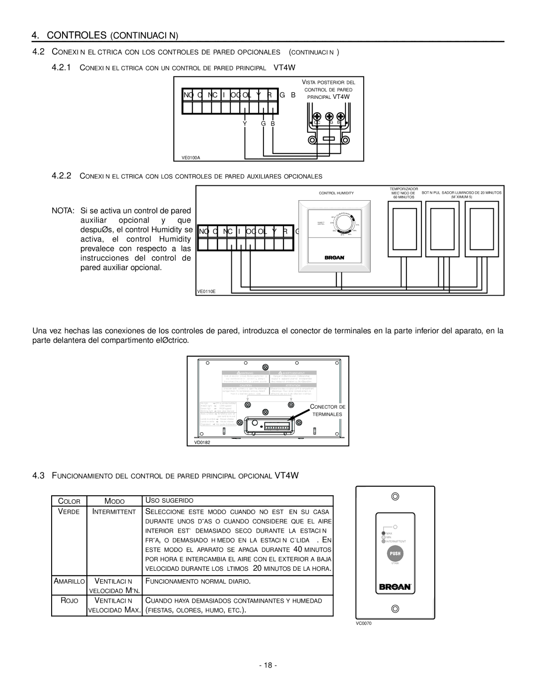 Broan ERV90HCT, HRV90HT installation instructions Controles Continuación 