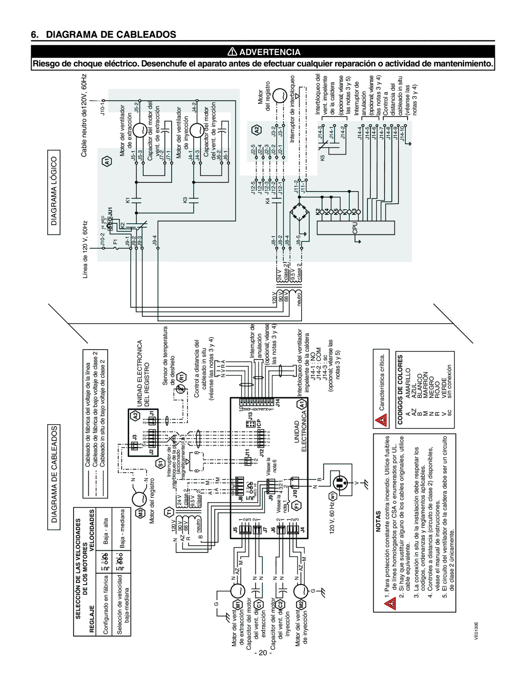 Broan ERV90HCT, HRV90HT installation instructions 6DIAGRAMADE Cableados, Aparato, Antes de efectuar cualquier, Reparación 