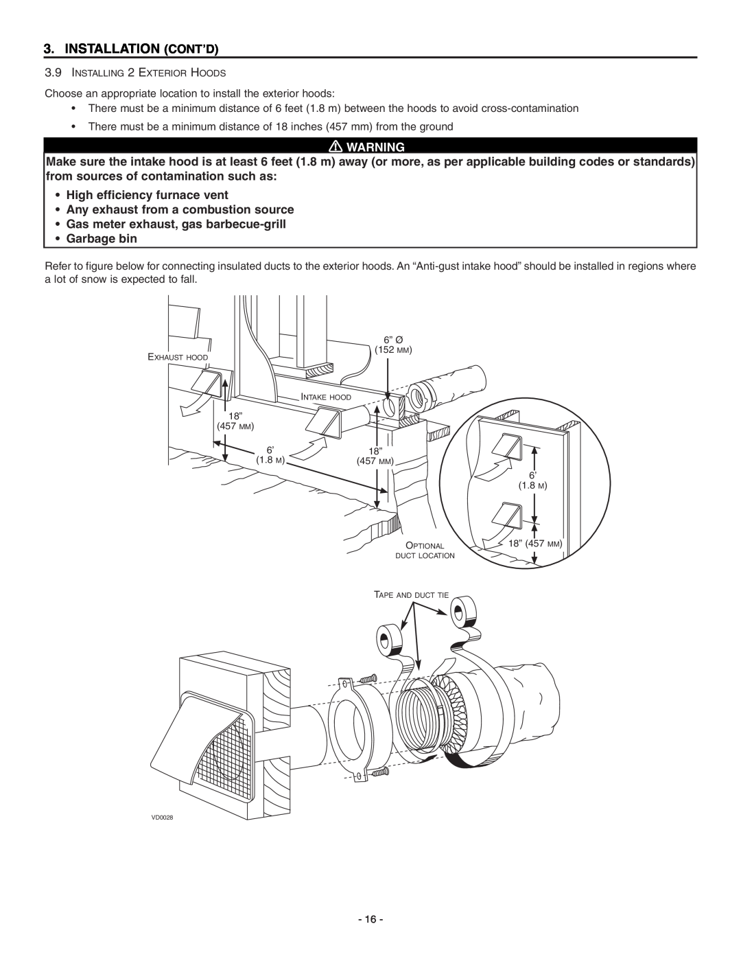 Broan ERV90HCT, HRV90HT installation instructions Installation Cont’D, High efficiency furnace vent 