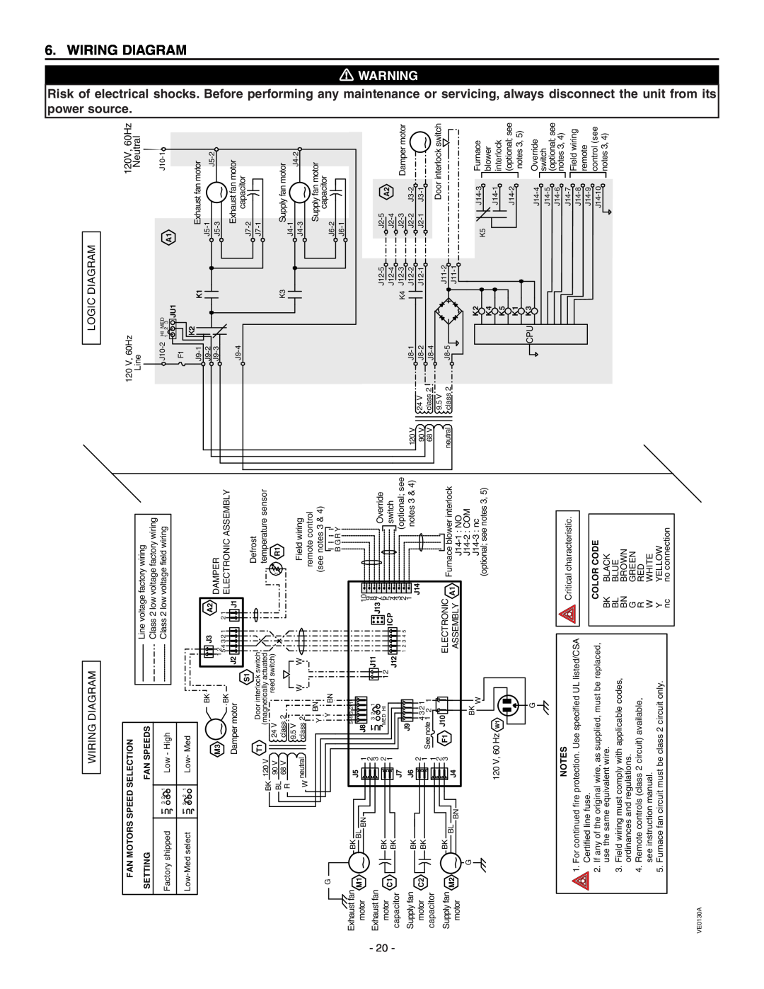 Broan ERV90HCT, HRV90HT installation instructions 6WIRING, Before, performing, maintenance, always, Logic Diagram 
