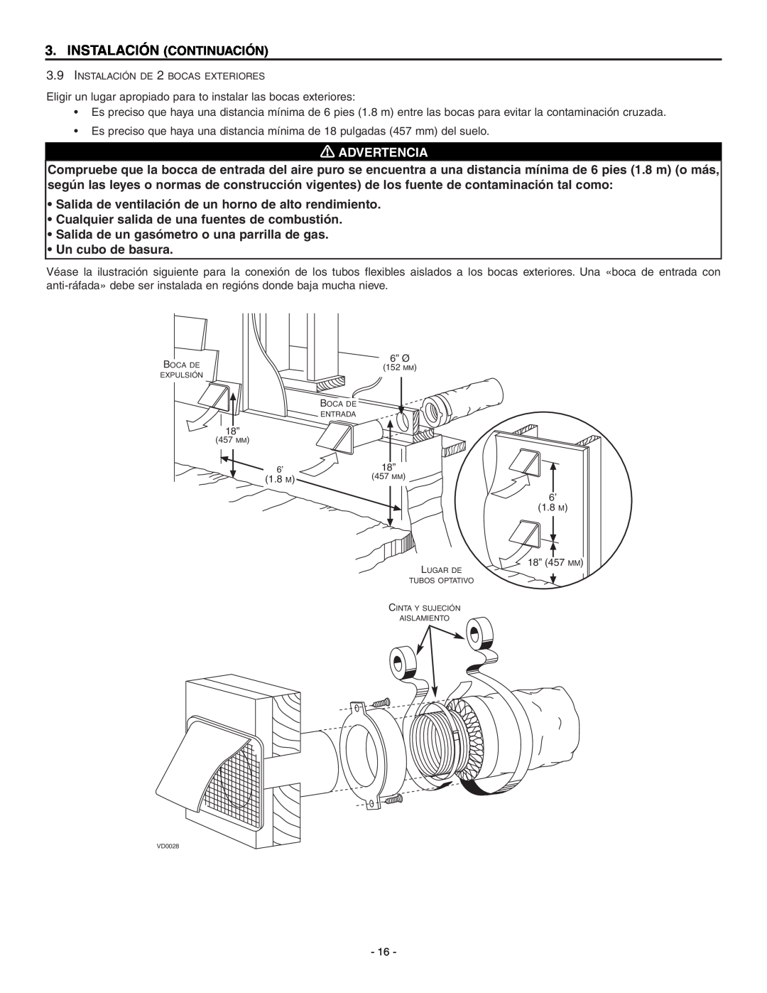 Broan ERV90HCT, HRV90HT installation instructions Instalación Continuación, Advertencia 
