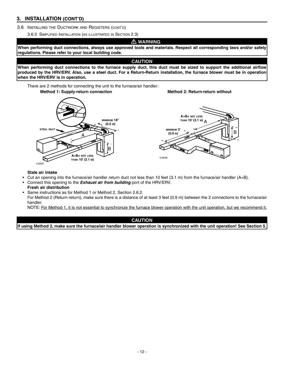 Broan ERV90HCT installation instructions Stale air intake, Fresh air distribution 