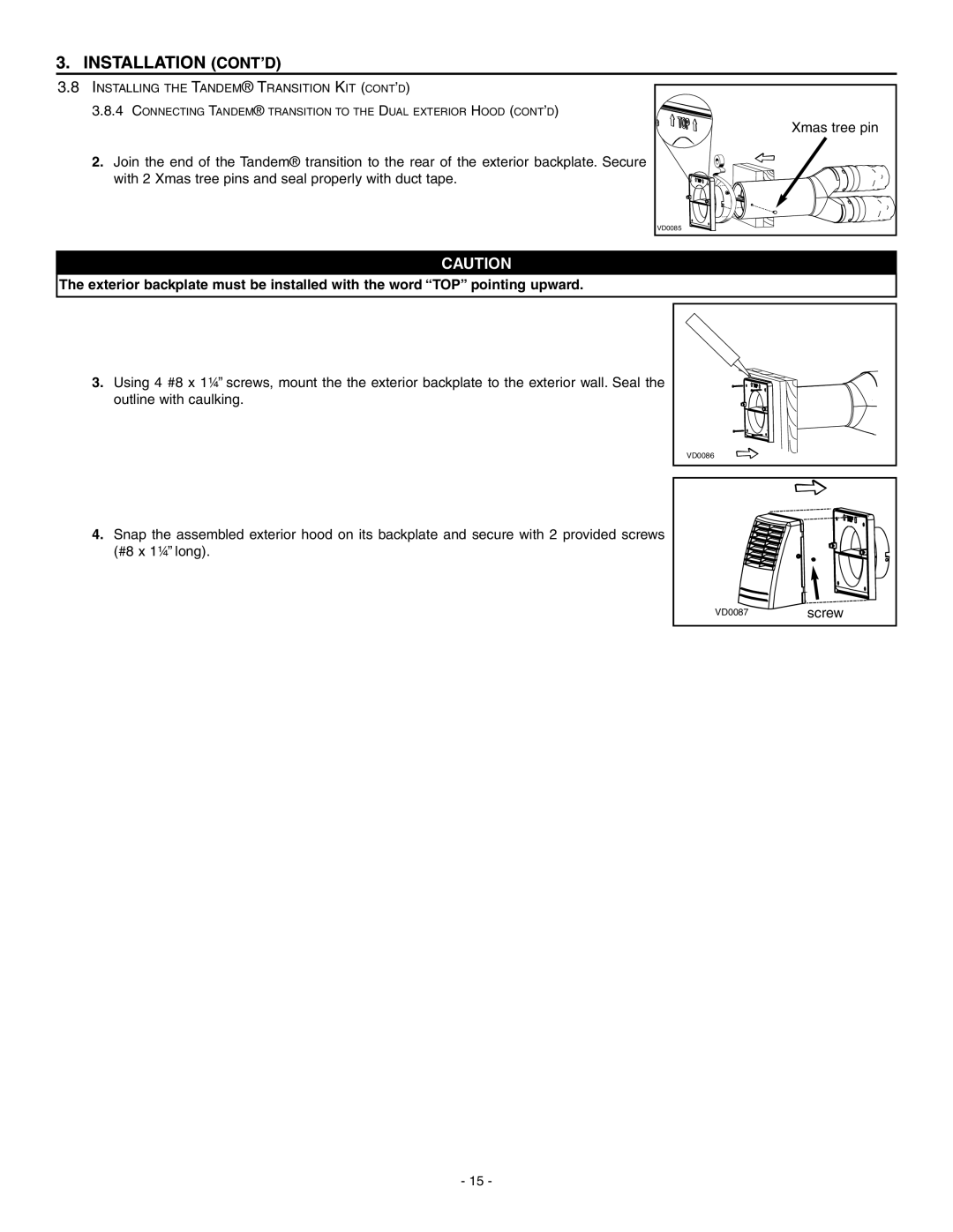 Broan ERV90HCT installation instructions Xmas tree pin 