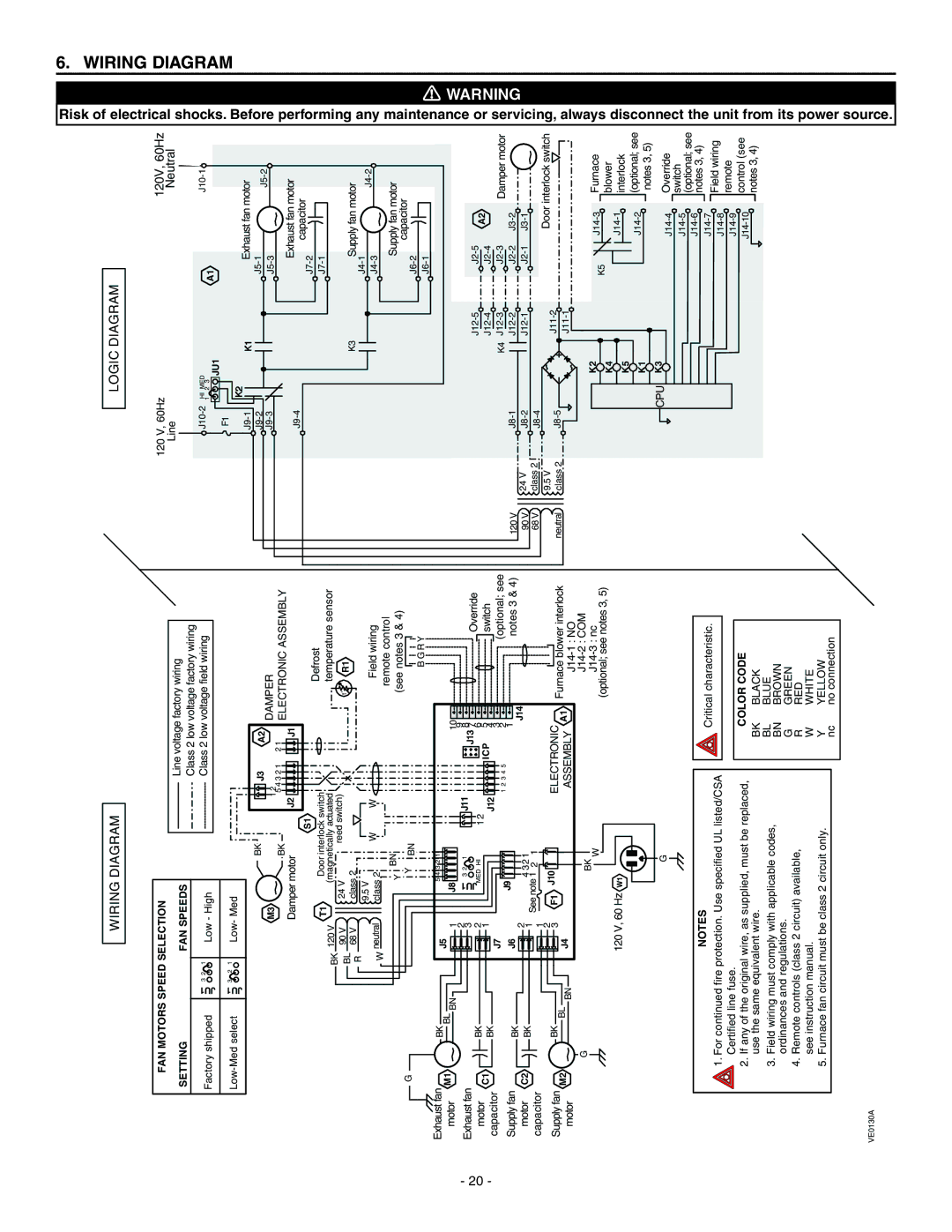 Broan ERV90HCT installation instructions 6WIRINGDIAGRAM 