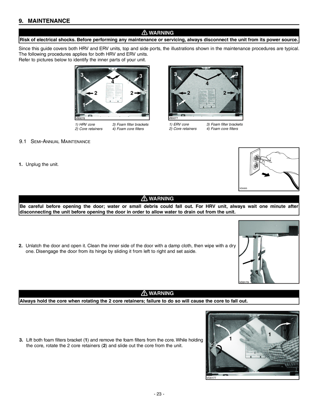 Broan ERV90HCT installation instructions Maintenance 