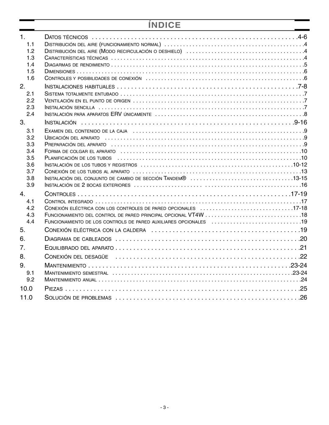 Broan ERV90HCT installation instructions Índice 