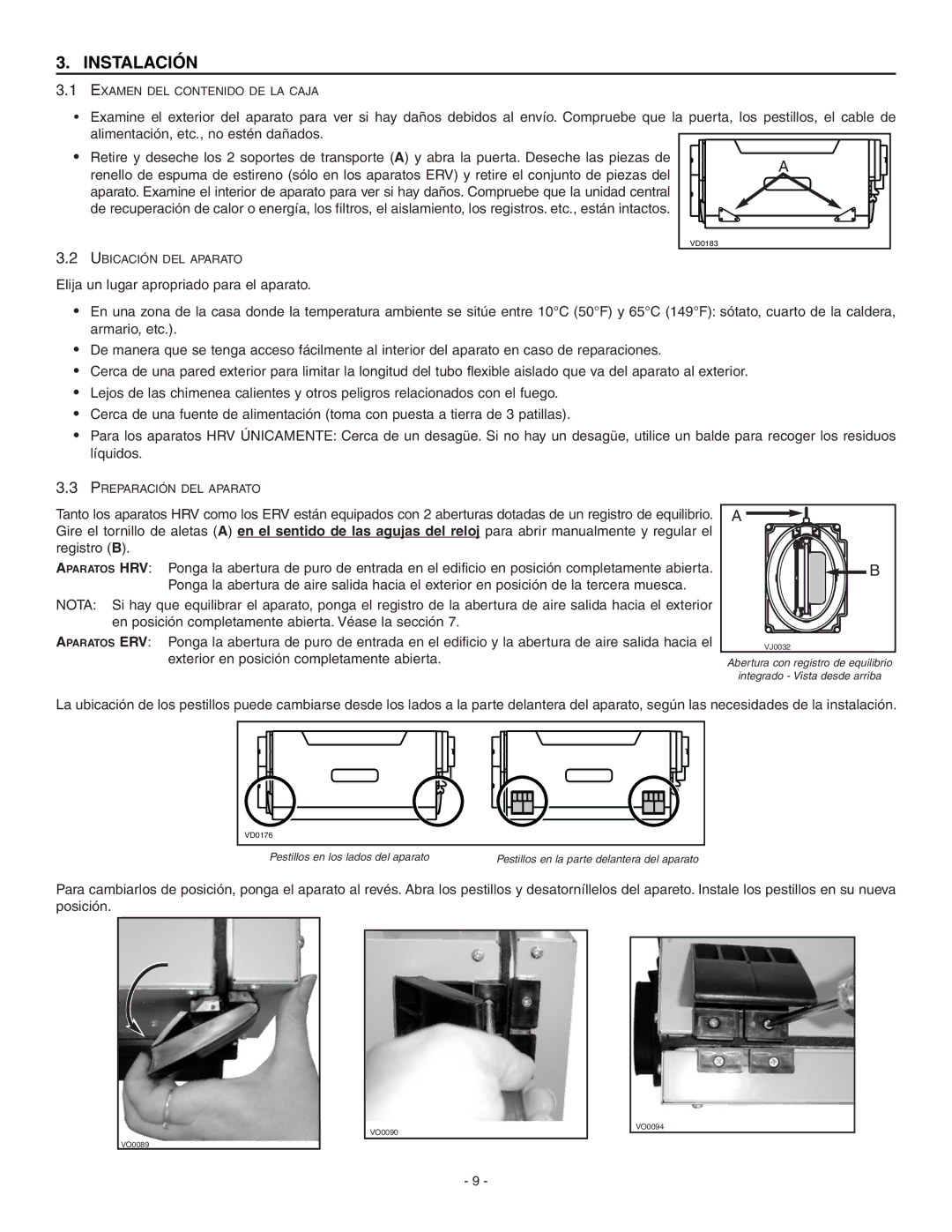 Broan ERV90HCT installation instructions Instalación 