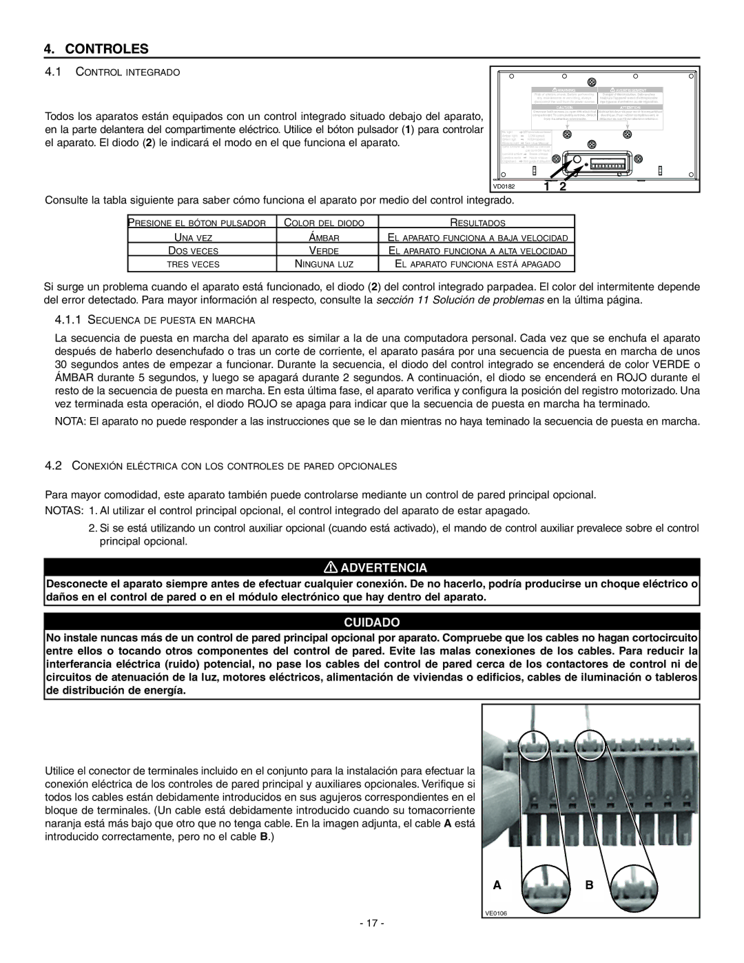 Broan ERV90HCT installation instructions Controles, Control Integrado 