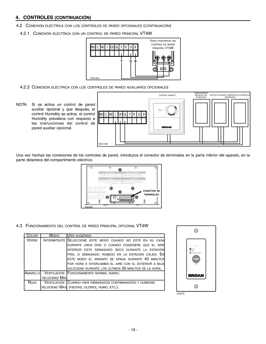 Broan ERV90HCT installation instructions Controles Continuación 