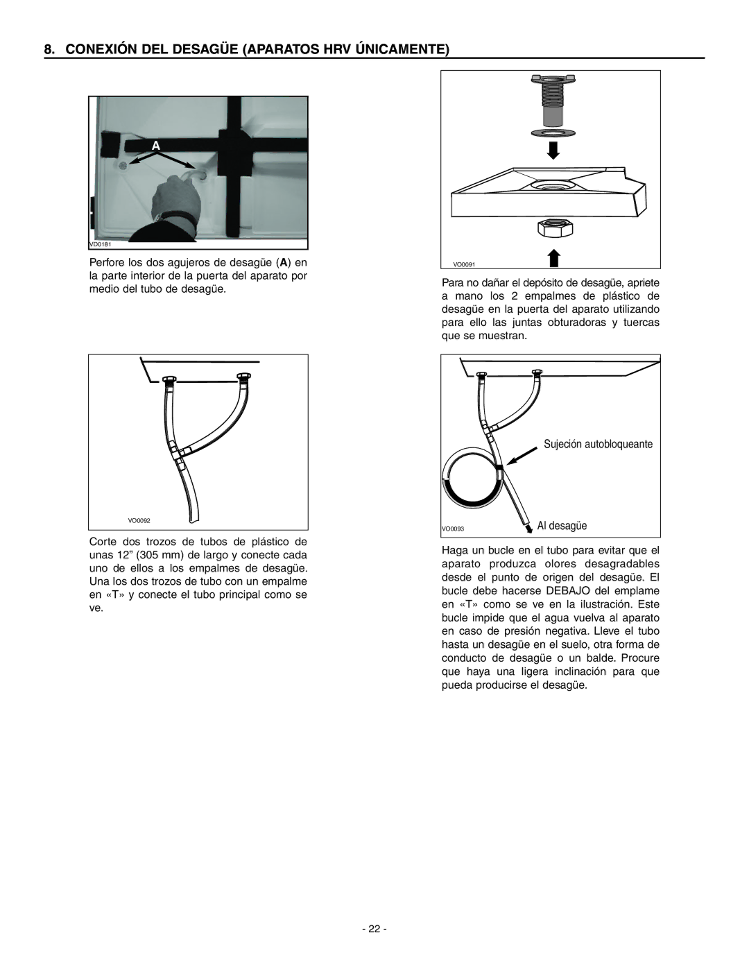 Broan ERV90HCT installation instructions Conexión DEL Desagüe Aparatos HRV Únicamente, Al desagüe 