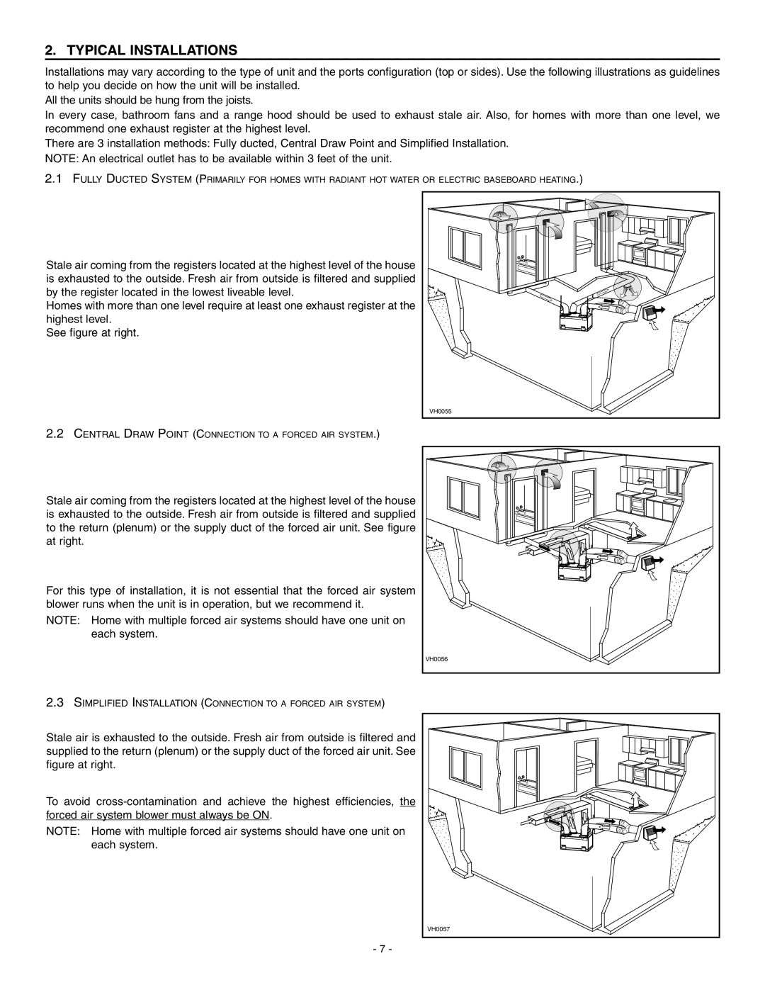 Broan ERV90HCT installation instructions Typical Installations 