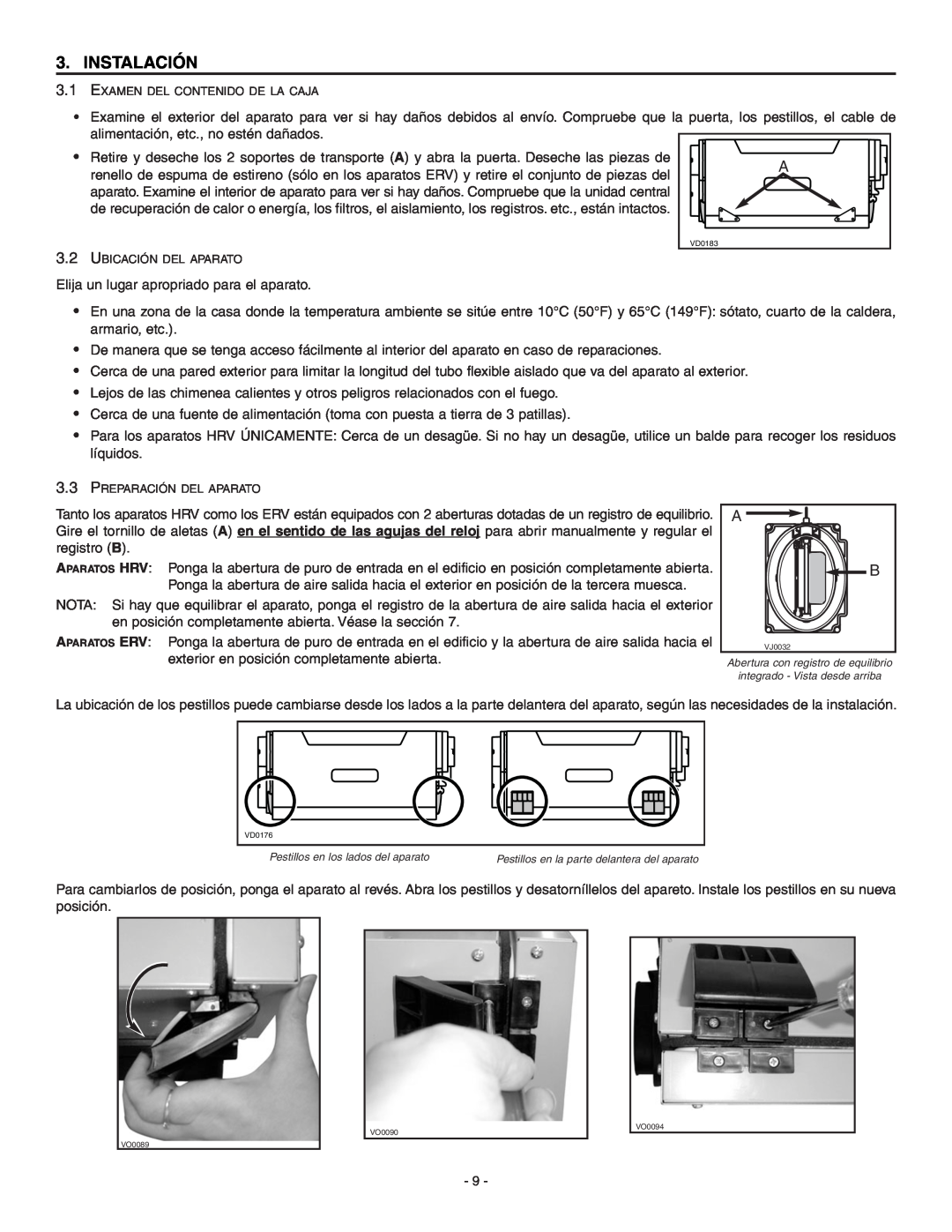 Broan ERV90HCT installation instructions Instalación 