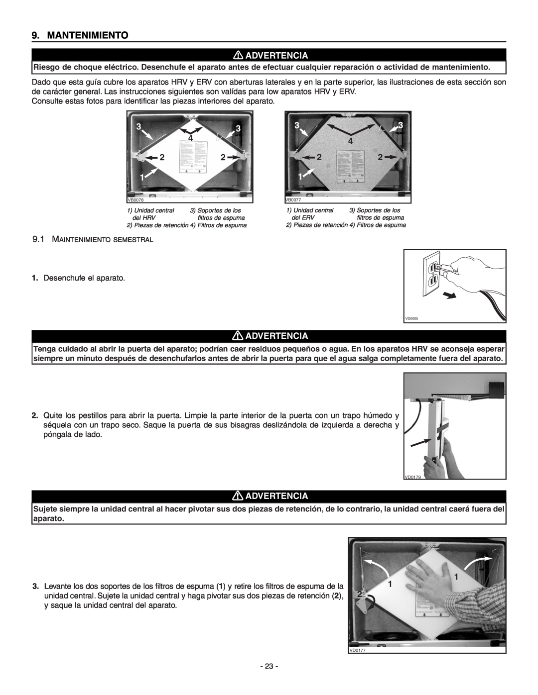 Broan ERV90HCT installation instructions Mantenimiento, Advertencia 
