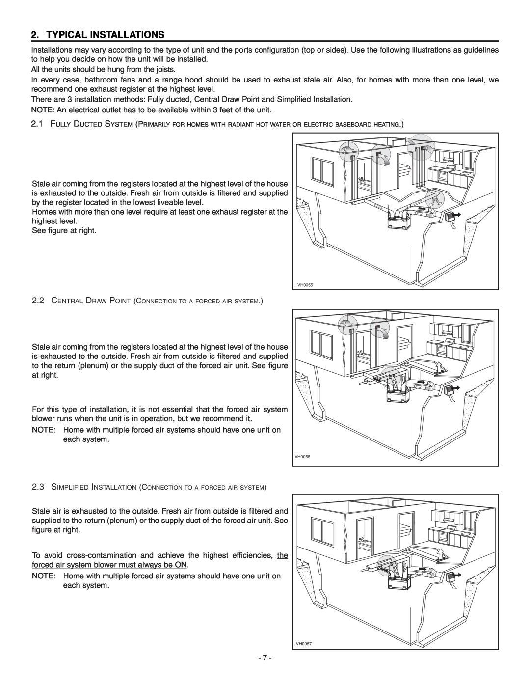 Broan ERV90HCT installation instructions Typical Installations 
