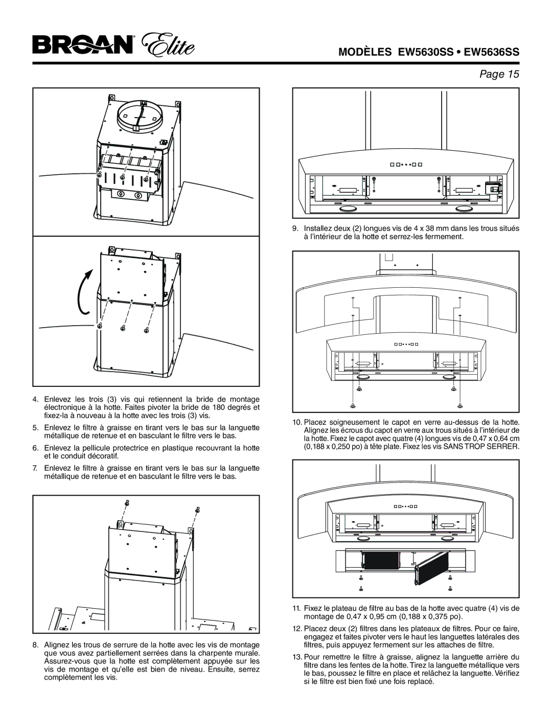 Broan manual Modèles EW5630SS EW5636SS 