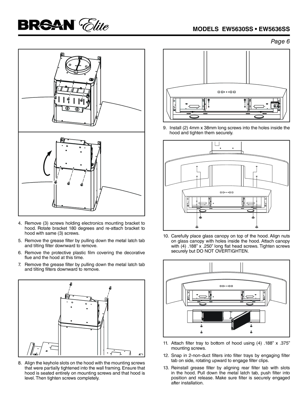 Broan manual Models EW5630SS EW5636SS 