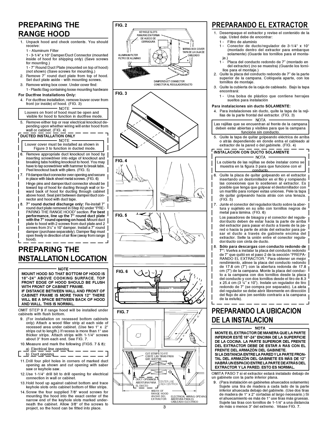 Broan F403023, F403004, F403011 Preparing Range Hood, Preparando EL Extractor, Preparando LA Ubicacion DE LA Instalacion 