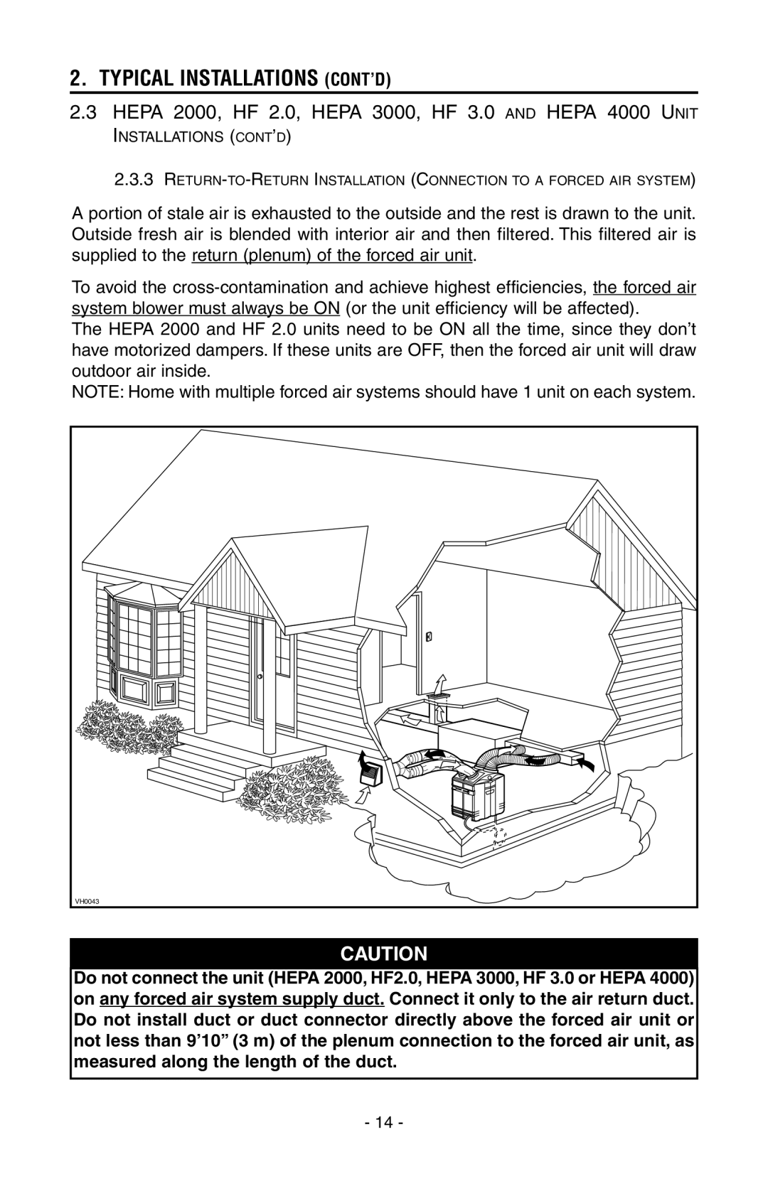 Broan HEPA 2000, HEPA 4000, HEPA 3000, HEPA 1000 installation instructions VH0043 