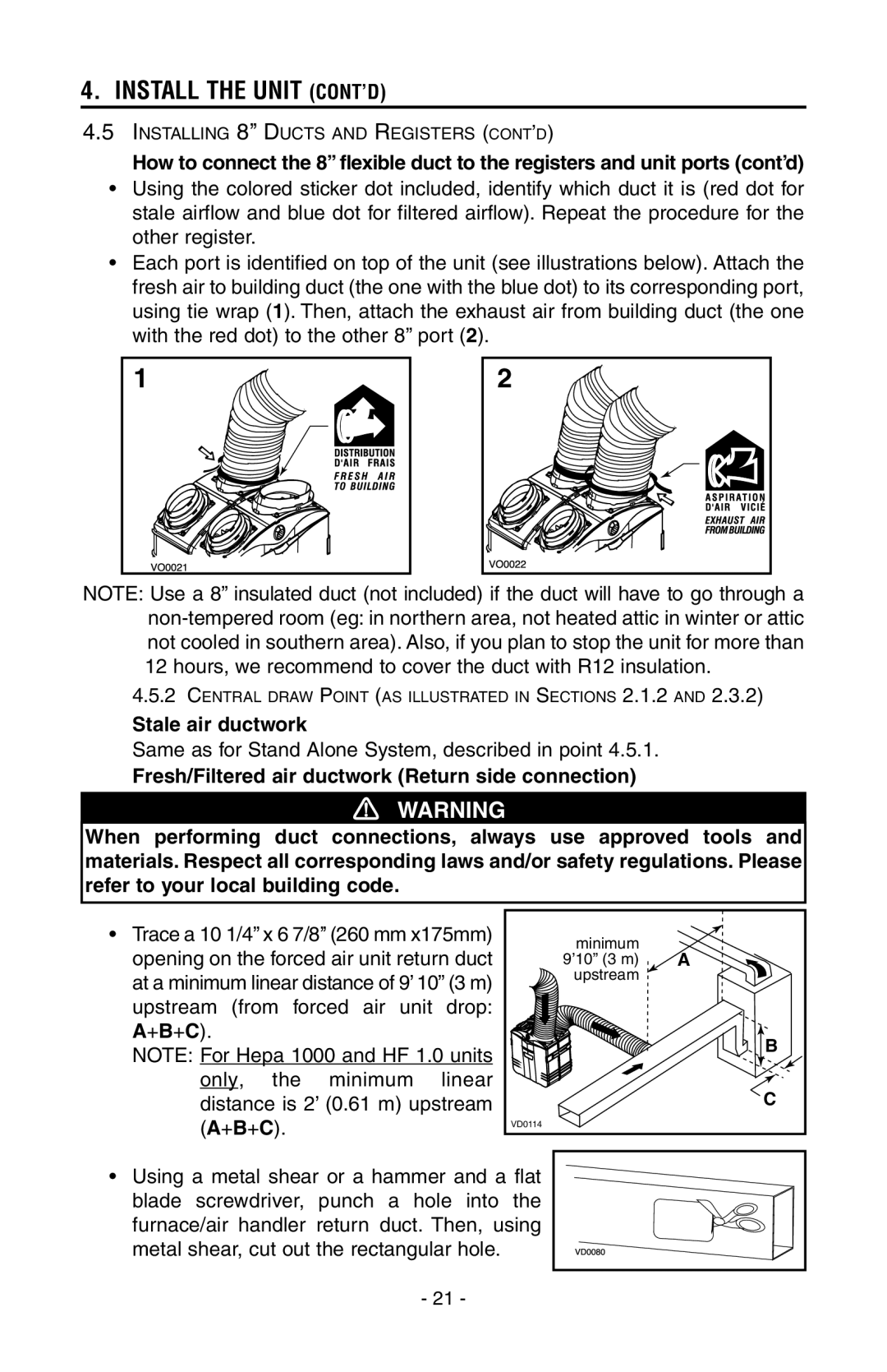 Broan HEPA 3000, HEPA 4000, HEPA 2000, HEPA 1000 installation instructions Stale air ductwork 