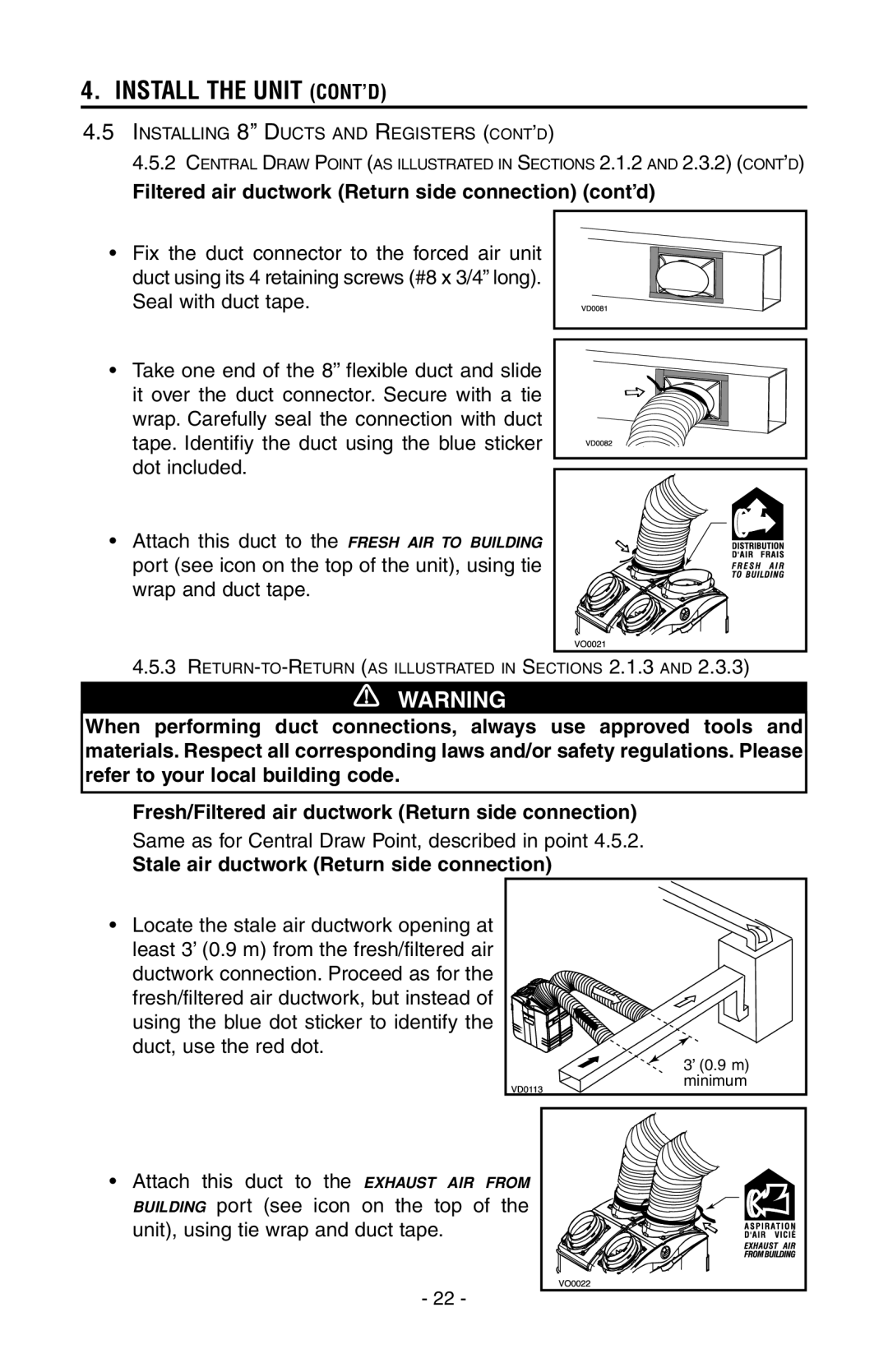 Broan HEPA 2000, HEPA 4000, HEPA 3000, HEPA 1000 installation instructions Filtered air ductwork Return side connection cont’d 